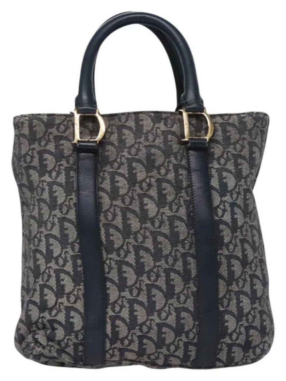 Christian Dior Trotter Canvas Hand Bag Navy Gold - Picture 3 of 16